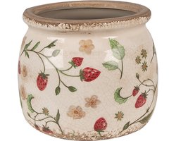 Clayre & Eef Bloempot Ø 16x13 cm Beige Rood Keramiek Aardbeien