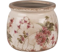 Clayre & Eef Bloempot Ø 16x13 cm Beige Roze Keramiek Bloemen