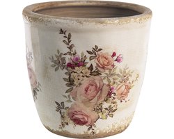Clayre & Eef Bloempot Ø 16x15 cm Roze Beige Keramiek Bloemen