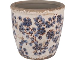 Clayre & Eef Bloempot Ø 17x16 cm Beige Blauw Keramiek Bloemen