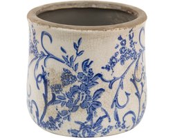 Clayre & Eef Bloempot Ø 17x16 cm Blauw Wit Keramiek Bloemen