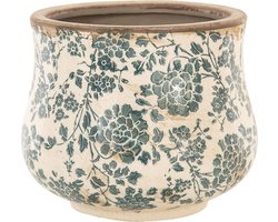 Clayre & Eef Bloempot Ø 18x15 cm Beige Groen Keramiek Rond Bloemen Bloempot binnen
