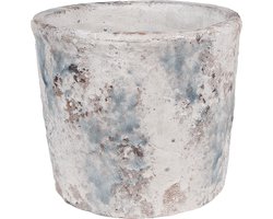 Clayre & Eef Bloempot Ø 18x15 cm Wit Blauw Terracotta