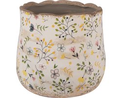 Clayre & Eef Bloempot Ø 18x16 cm Beige Geel Keramiek Bloemen