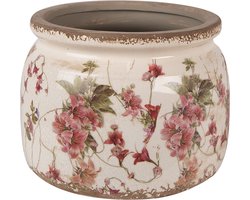 Clayre & Eef Bloempot Ø 20x15 cm Beige Roze Keramiek Bloemen