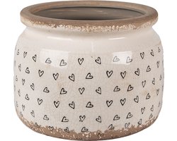 Clayre & Eef Bloempot Ø 20x15 cm Beige Zwart Keramiek Hartjes