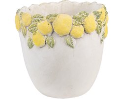 Clayre & Eef Bloempot Ø 20x19 cm Wit Geel Steen Citroenen