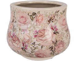 Clayre & Eef Bloempot Ø 21x17 cm Beige Keramiek Bloemen