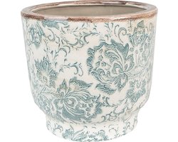 Clayre & Eef Bloempot Ø 21x20 cm Groen Beige Keramiek Bloemen
