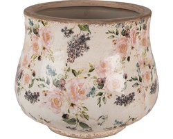 Clayre & Eef Bloempot Ø 22x18 cm Beige Roze Keramiek Bloemen Bloempot Binnen