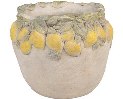 Clayre & Eef Bloempot Ø 22x19 cm Beige Steen Citroenen