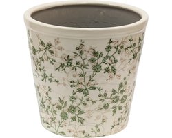 Clayre & Eef Bloempot Ø 22x20 cm Groen Beige Keramiek Bloemen