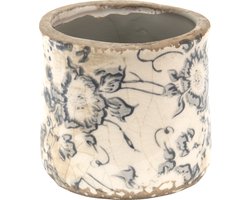 Clayre & Eef Bloempot Ø 8x7 cm Grijs Beige Keramiek Bloemen