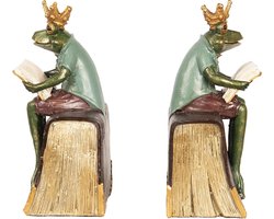 Clayre & Eef Boekensteunen set van 2 14x10x23 cm Groen Bruin Kunststof Kikker Boekenhouders