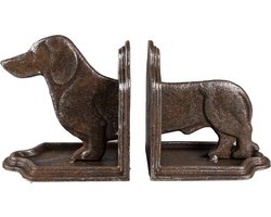 Clayre & Eef Boekensteunen Set van 2 Hond Teckel 23x8x13 cm Bruin IJzer