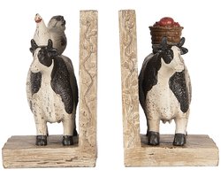 Clayre & Eef Boekensteunen Set van 2 Koe 17x10x14 cm Bruin Kunststof