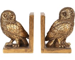 Clayre & Eef Boekensteunen Set van 2 Uil 12x8x16 cm Goudkleurig Polyresin