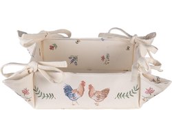 Clayre & Eef Broodmand 35x35x8 cm Beige Blauw Katoen Vierkant Kip en Haan Cadeau keuken