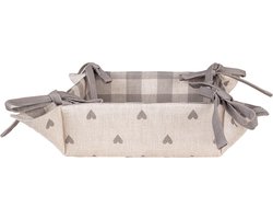 Clayre & Eef Broodmand 35x35x8 cm Beige Grijs Katoen Vierkant Hartjes