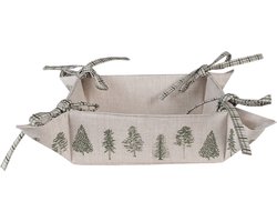 Clayre & Eef Broodmand 35x35x8 cm Beige Groen Katoen Dennenbomen