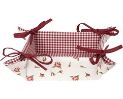 Clayre & Eef Broodmand 35x35x8 cm Rood Wit Katoen Rozen Cadeau keuken