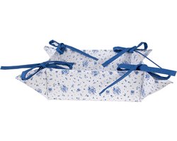 Clayre & Eef Broodmand 35x35x8 cm Wit Blauw Katoen Vierkant Roosjes