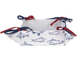 Clayre & Eef Broodmand 35x35x8 cm Wit Blauw Katoen Vissen