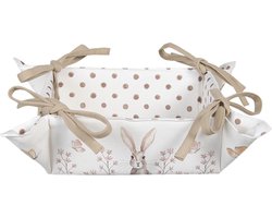 Clayre & Eef Broodmand 35x35x8 cm Wit Bruin Katoen Vierkant Konijn Cadeau keuken