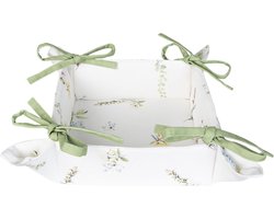 Clayre & Eef Broodmand 35x35x8 cm Wit Groen Katoen Broodmandje
