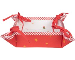 Clayre & Eef Broodmand 35x35x8 cm Wit Rood Katoen Vierkant Notenkrakers Cadeau keuken