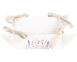 Clayre & Eef Broodmand 35x35x8 cm Wit Roze Katoen Vierkant Lavendel Konijn Cadeau keuken