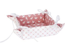 Clayre & Eef - Broodmand - Katoen - 20 x 20 x 8 cm - Landelijk - Vogels - Birds - Oud Roze