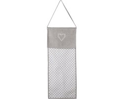 Clayre & Eef Broodzak 28x68 cm Grijs Wit Katoen Harten Ruiten