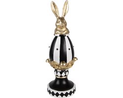 Clayre & Eef Decoratie Beeld Ei 13x12x34 cm Zwart Wit Kunststof Konijn