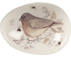 Clayre & Eef Decoratie Beeld Ei 7 cm Wit Bruin Keramiek Vogel