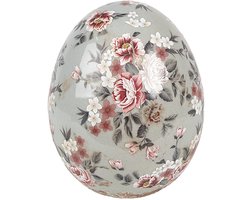 Clayre & Eef Decoratie Beeld Ei Ø 10x12 cm Grijs Keramiek Bloemen