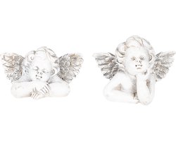Clayre & Eef Decoratie Beeld Engel 13*8*10 cm Grijs Kunststof Decoratief Figuur Decoratieve Accessoires Woonaccessoires
