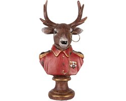 Clayre & Eef Decoratie Beeld Hert 10x8x19 cm Bruin Rood Kunststof