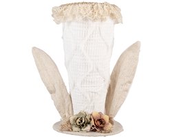 Clayre & Eef Decoratie Beeld Hoed 16x16x27 cm Wit Textiel Konijn