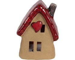 Clayre & Eef Decoratie Beeld Huis 10x8x13 cm Bruin Rood Keramiek