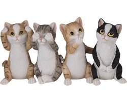 Clayre & Eef Decoratie Beeld Katten 20*6*10 cm Grijs, Beige, Wit Kunststof Decoratief Figuur Decoratieve Accessoires Woonaccessoires