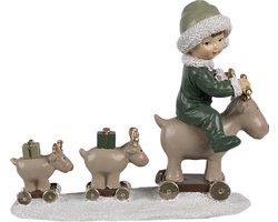 Clayre & Eef Decoratie Beeld Kind 17x8x14 cm Beige Groen Polyresin