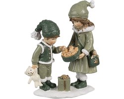 Clayre & Eef Decoratie Beeld Kinderen 10x5x13 cm Groen Polyresin