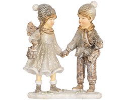 Clayre & Eef Decoratie Beeld Kinderen 10x6x13 cm Grijs Kunststof