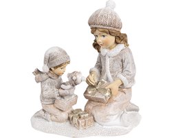 Clayre & Eef Decoratie Beeld Kinderen 15 cm Beige Polyresin