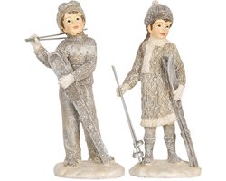 Clayre & Eef Decoratie Beeld Kinderen 8x7x15 cm Grijs Kunststof