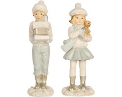 Clayre & Eef Decoratie Beeld Kinderen set van 2 Wit Kunststof