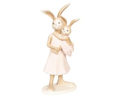 Clayre & Eef Decoratie Beeld Konijn 11*8*26 cm Bruin, Roze Kunststof Decoratief Figuur Paashaas Woonaccessoires