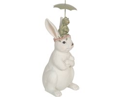 Clayre & Eef Decoratie Beeld Konijn 12*10*24 cm Wit Kunststof Decoratief Figuur Paashaas Woonaccessoires