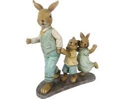 Clayre & Eef Decoratie Beeld Konijn 13*6*15 cm Bruin, Blauw Kunststof Decoratief Figuur Decoratieve Accessoires Woonaccessoires